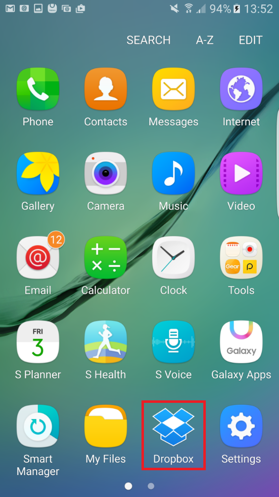 Samsung Galaxy S6 Edge apps screen choose dropbox