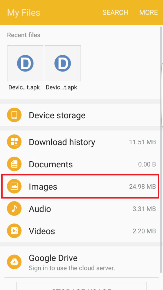 Samsung Galaxy S6 Edge my files choose images