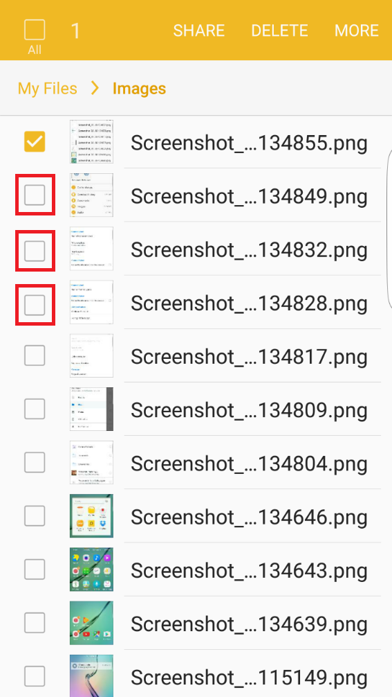 Samsung Galaxy S6 Edge my files choose mulitple images