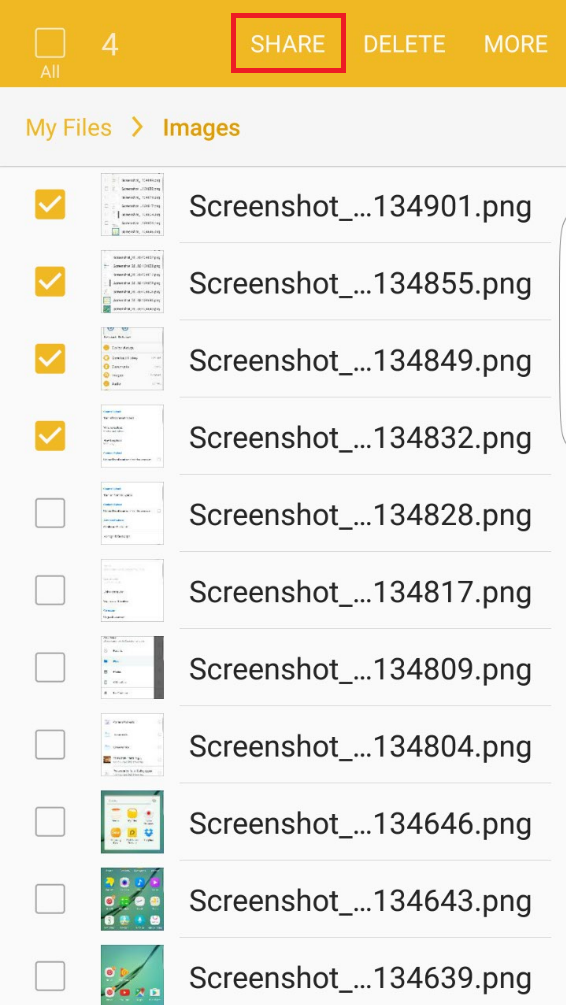 Samsung Galaxy S6 Edge my files choose share