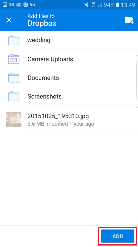 Samsung Galaxy S6 Edge share my files choose add to dropbox